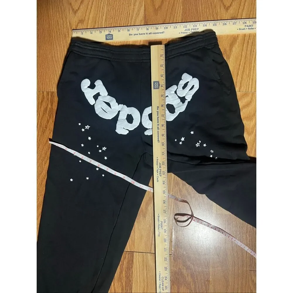 Sp5der Men’s Puff Print Black Logo Sweatpants Medium